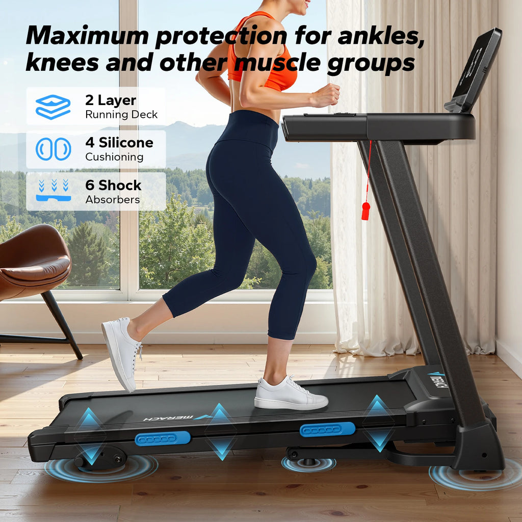 MERACH Foldable Treadmill T12 Incline Quiet Treadmills Double Deck Technology