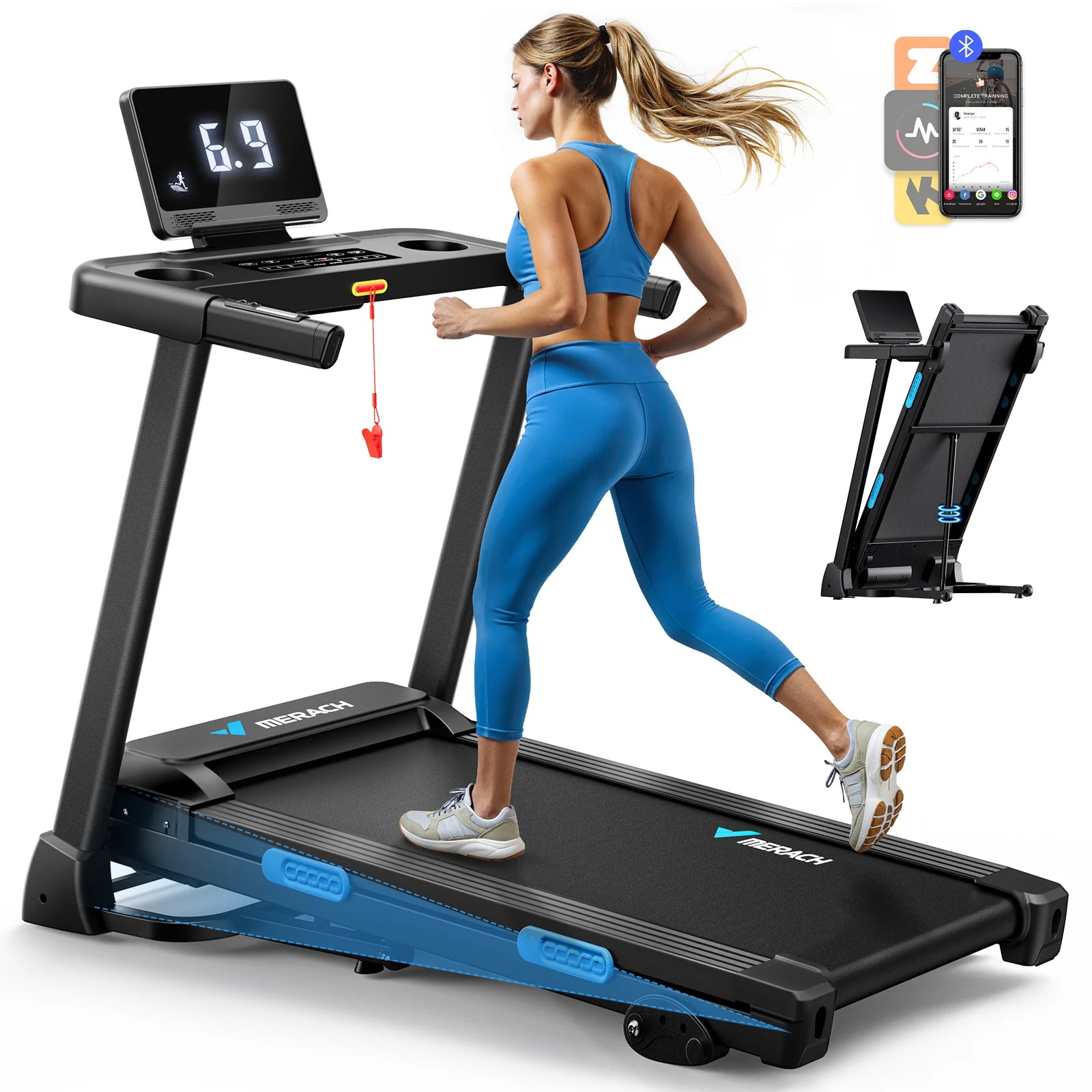 MERACH Foldable Treadmill T12 Incline Quiet Treadmills Double Deck Technology