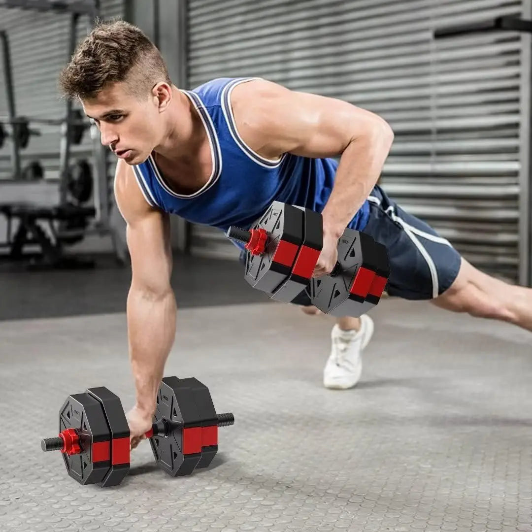 Adjustable Dumbbell to Barbell Fitness Set – 44lbs Anti-Slip Grip, 3-in-1