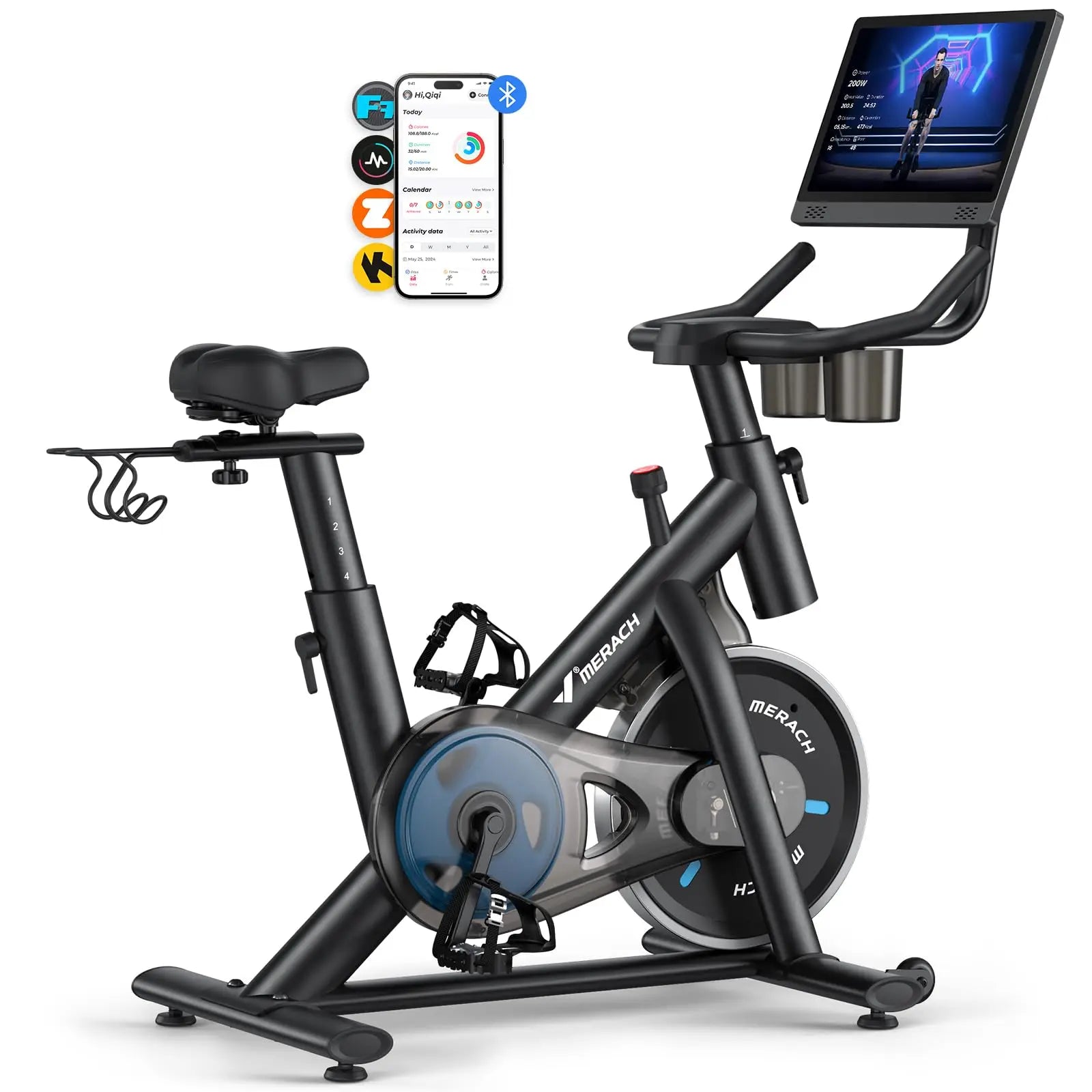 MERACH Exercise Bike Brake Pad Stationary with  Tablet Mount
