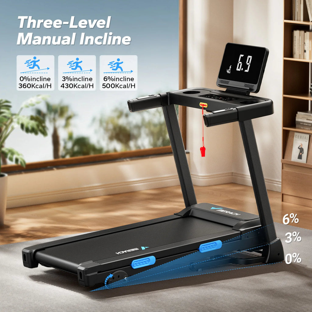 MERACH Foldable Treadmill T12 Incline Quiet Treadmills Double Deck Technology