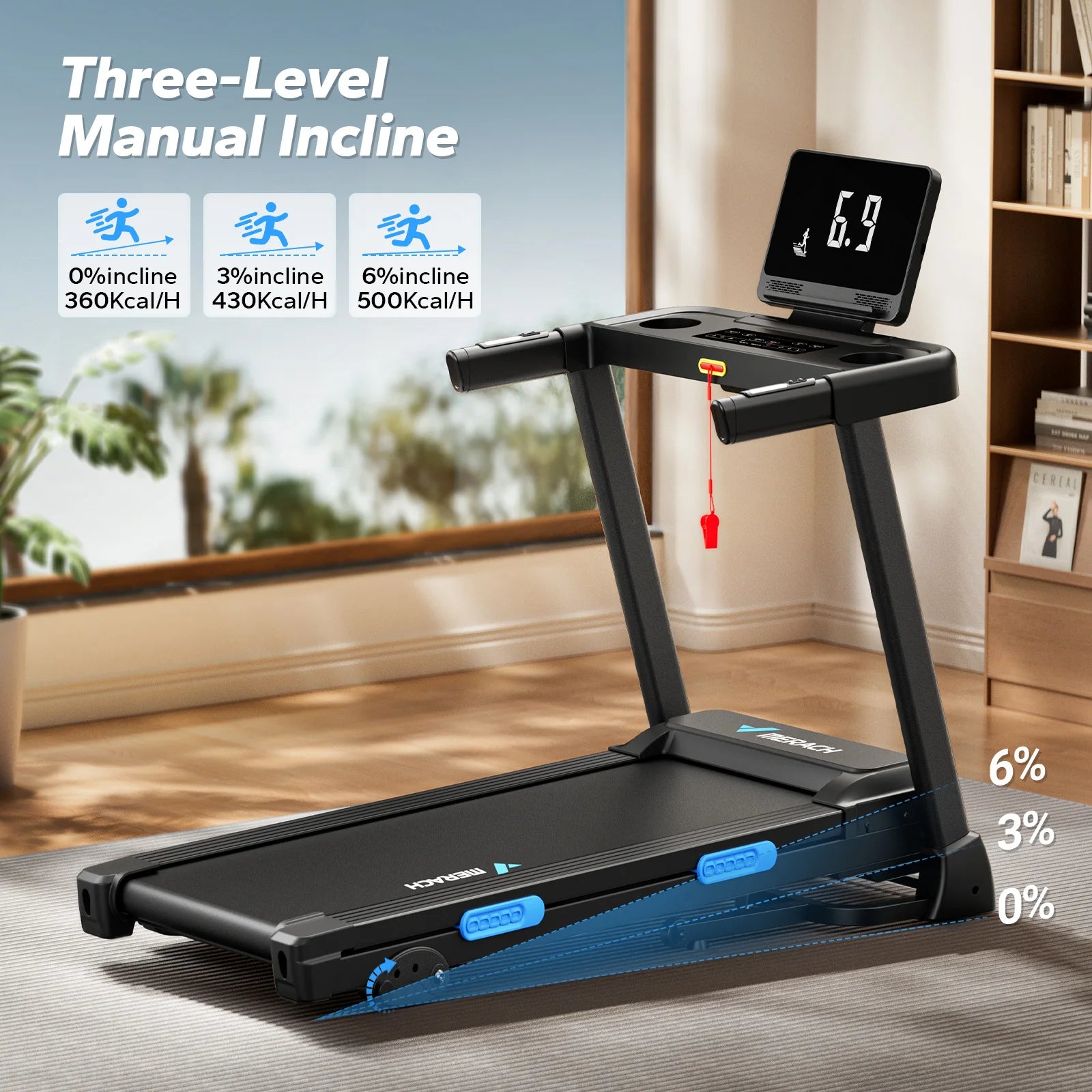 MERACH Foldable Treadmill T12 Incline Quiet Treadmills Double Deck Technology