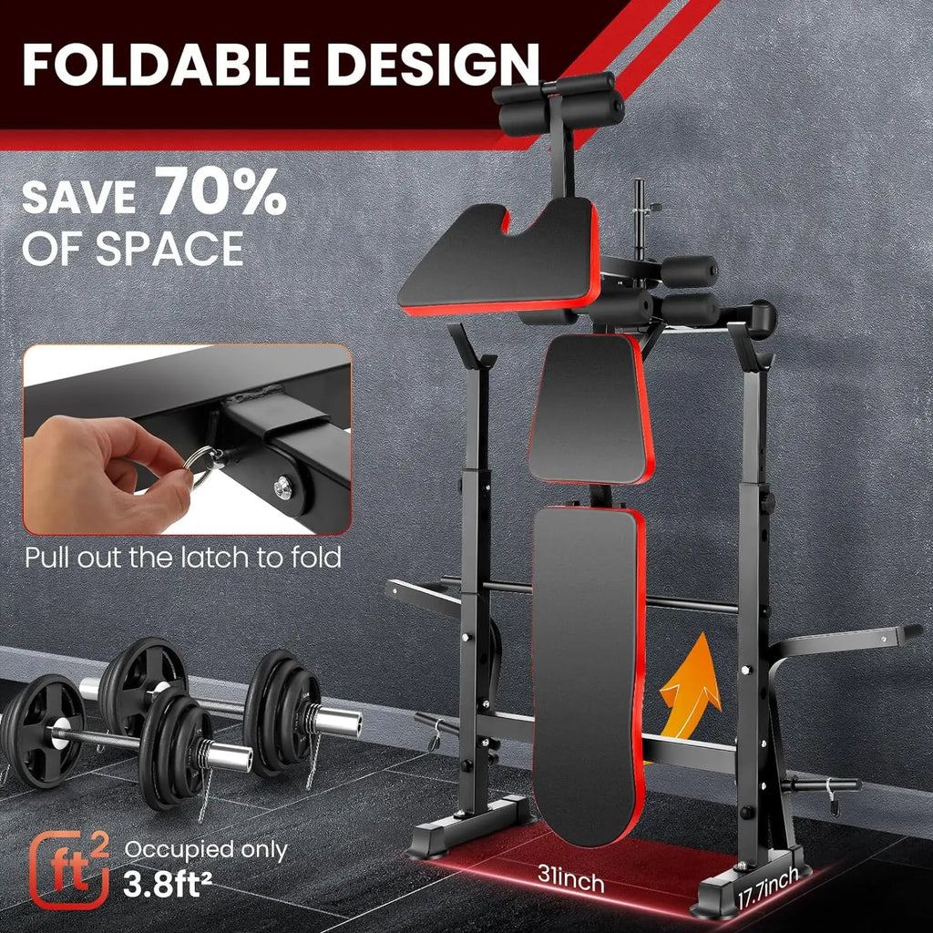 6 in 1 660lbs Weight Bench Set with Squat Rack, Bench Press Set with Barbell Rack, Adjustable Incline
