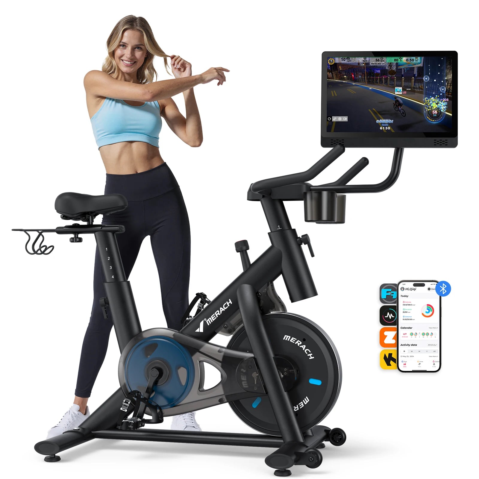 MERACH Exercise Bike Brake Pad Stationary with  Tablet Mount