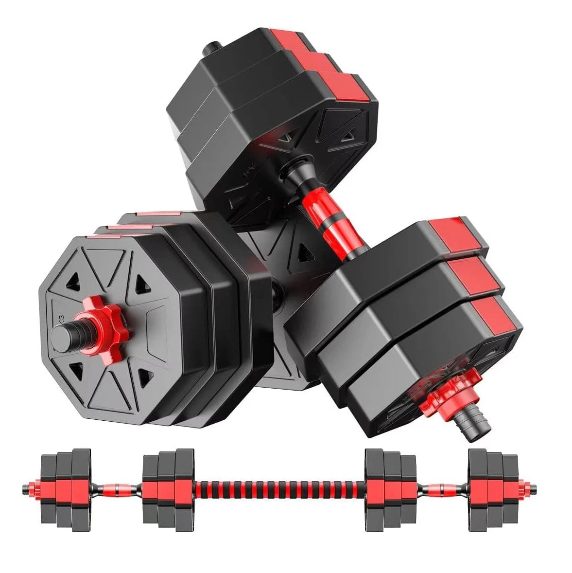 Adjustable Dumbbell to Barbell Fitness Set – 44lbs Anti-Slip Grip, 3-in-1