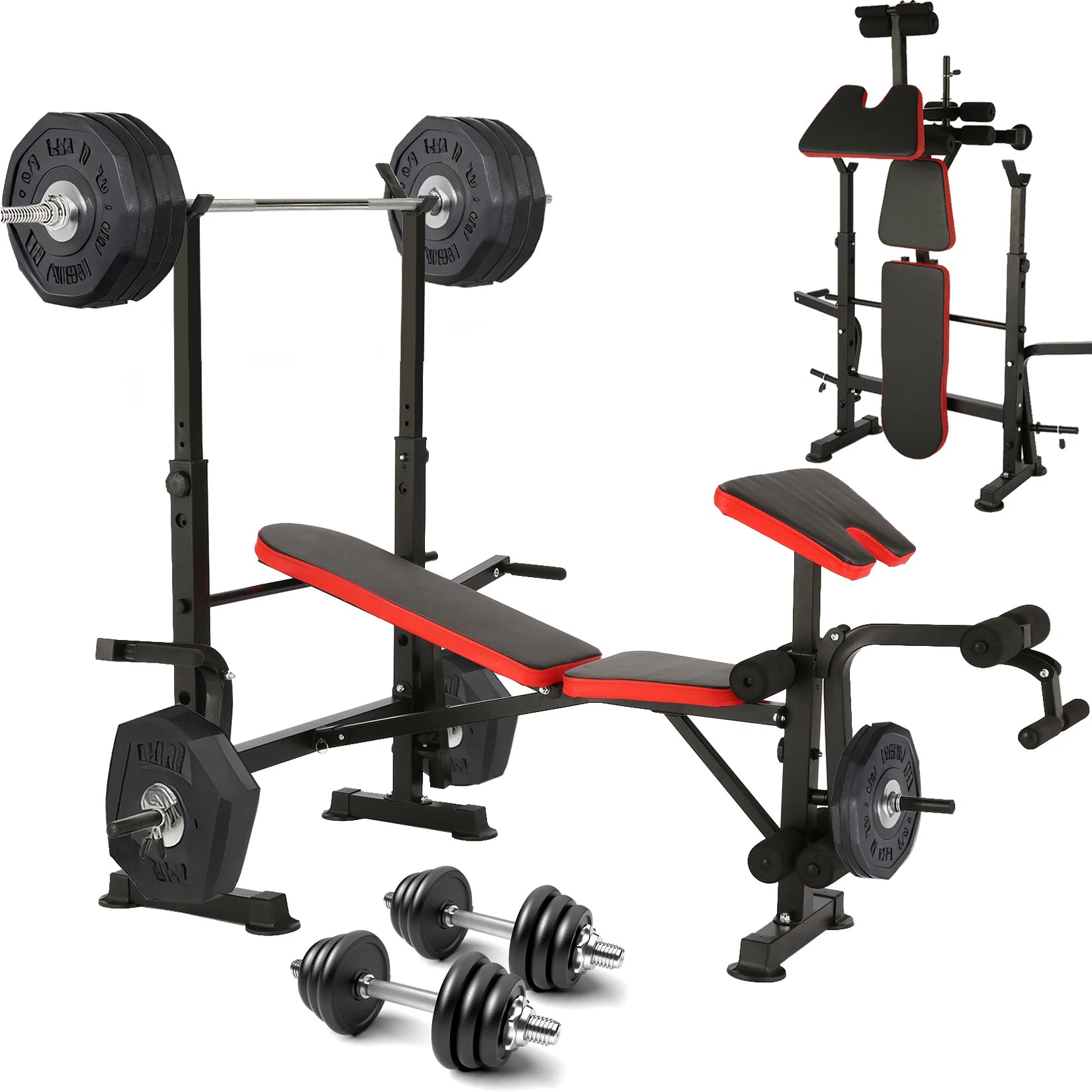 6 in 1 660lbs Weight Bench Set with Squat Rack, Bench Press Set with Barbell Rack, Adjustable Incline