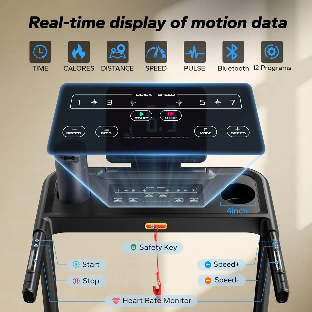MERACH Foldable Treadmill T12 Incline Quiet Treadmills Double Deck Technology