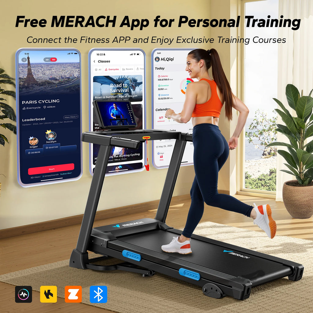 MERACH Foldable Treadmill T12 Incline Quiet Treadmills Double Deck Technology