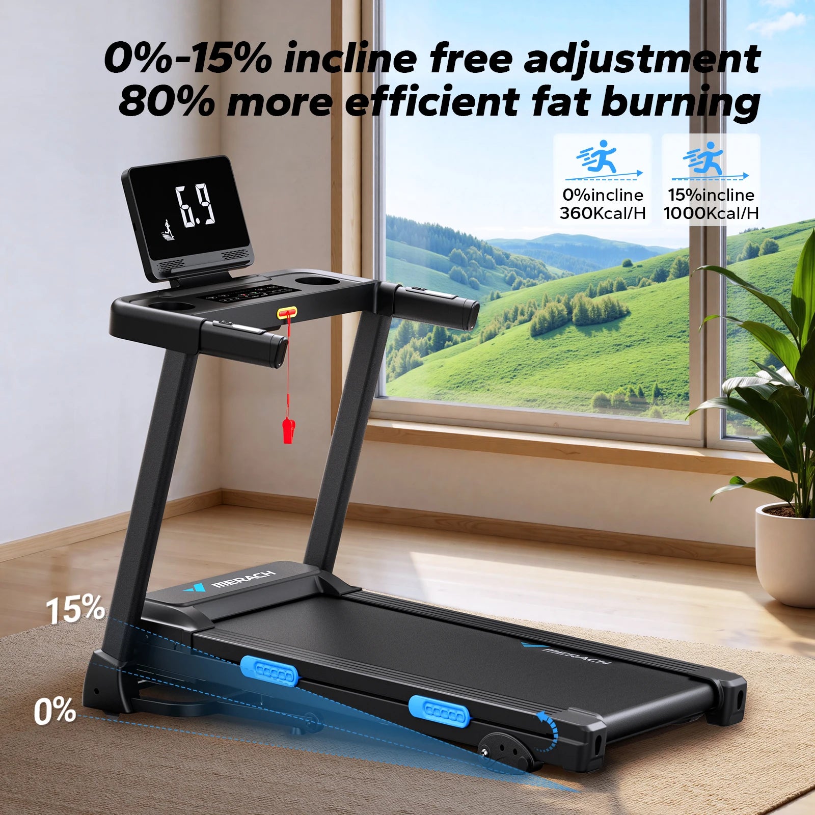 MERACH Foldable Treadmill T12 Incline Quiet Treadmills Double Deck Technology