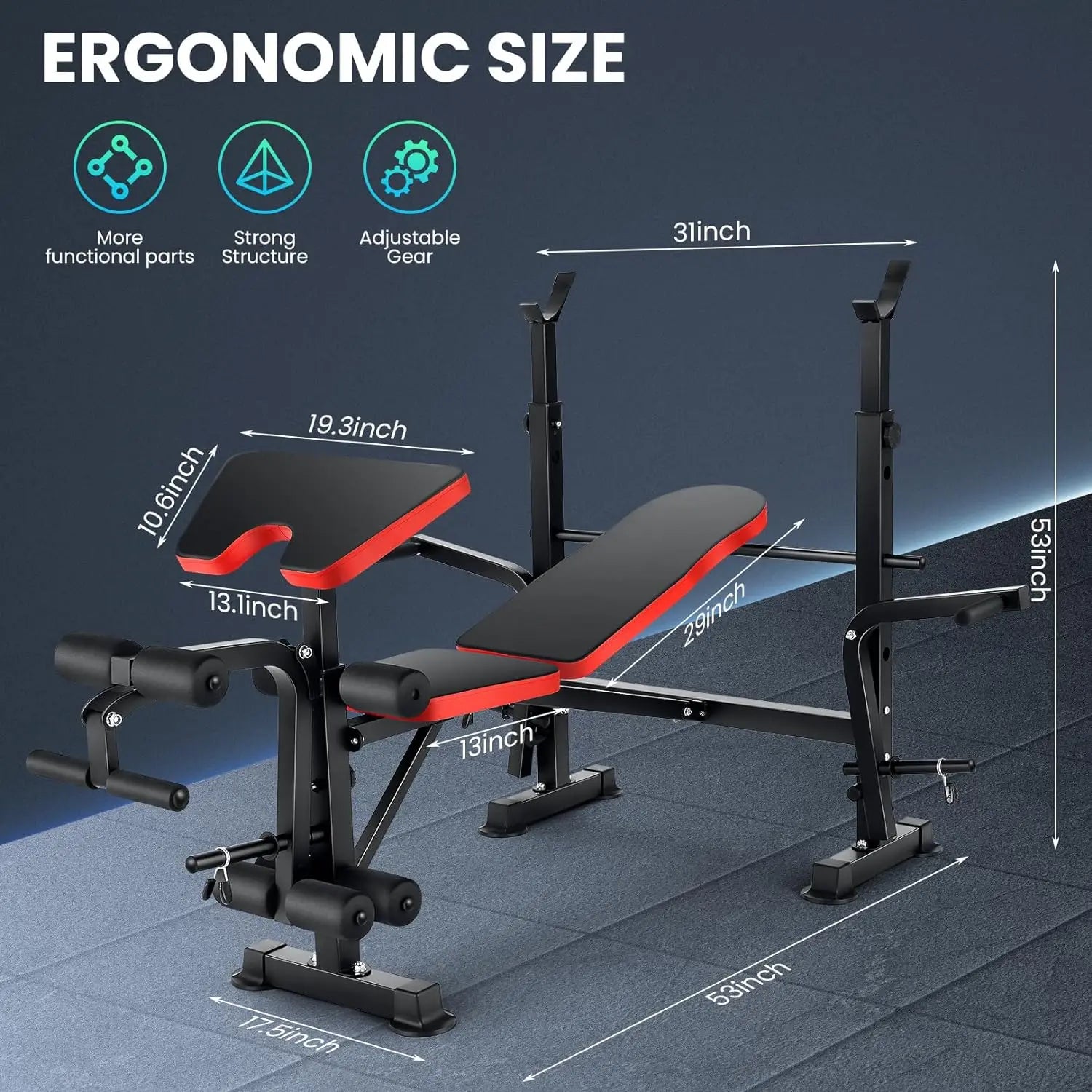 6 in 1 660lbs Weight Bench Set with Squat Rack, Bench Press Set with Barbell Rack, Adjustable Incline