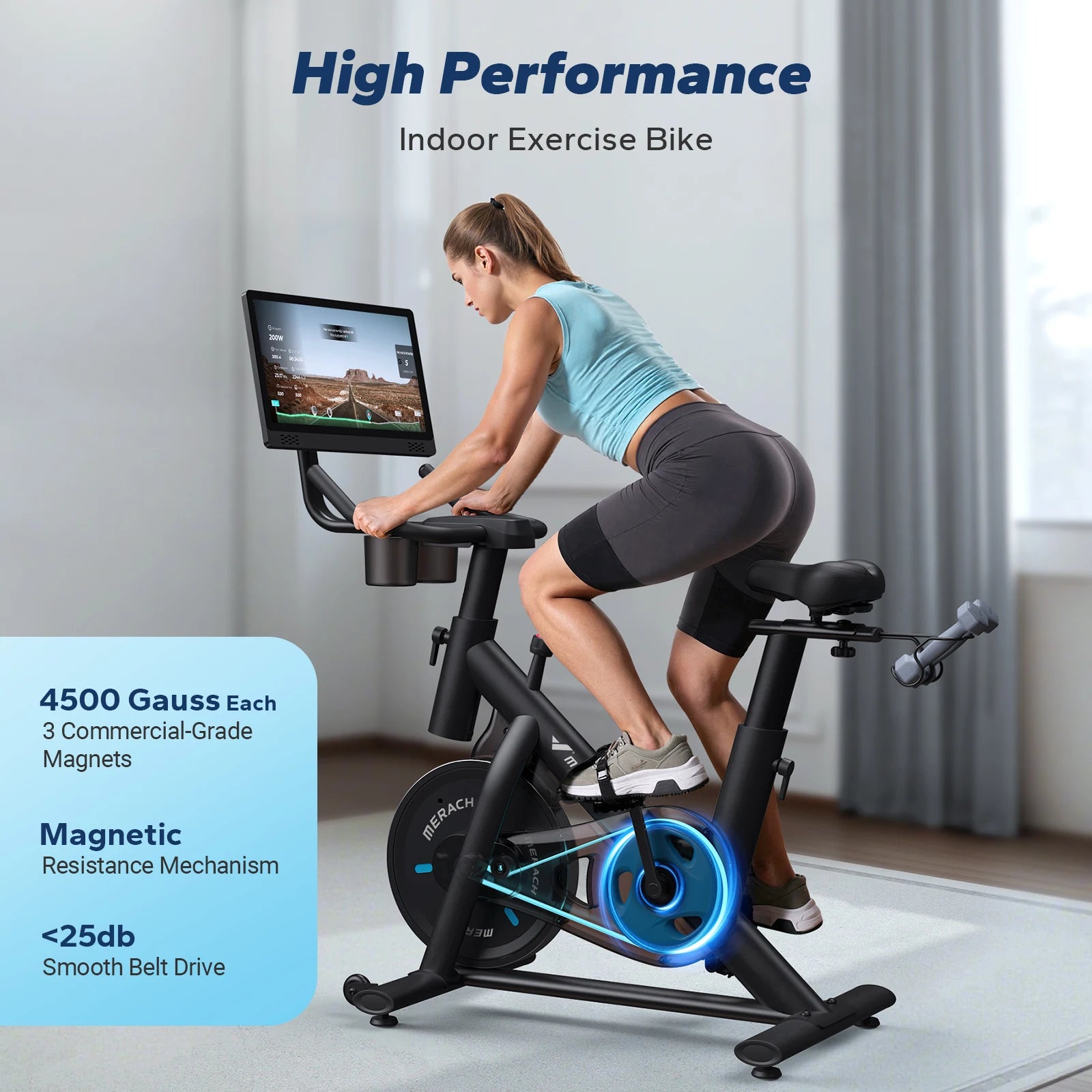MERACH Exercise Bike Brake Pad Stationary with  Tablet Mount