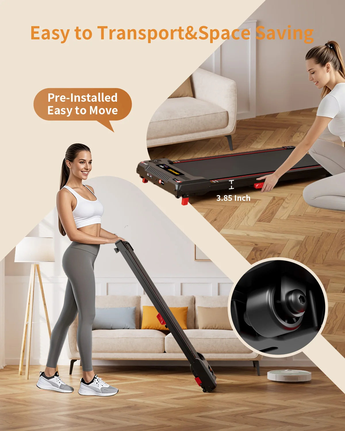 Under Desk Treadmill, Incline Walking Pad Treadmill 330lbs Capacity
