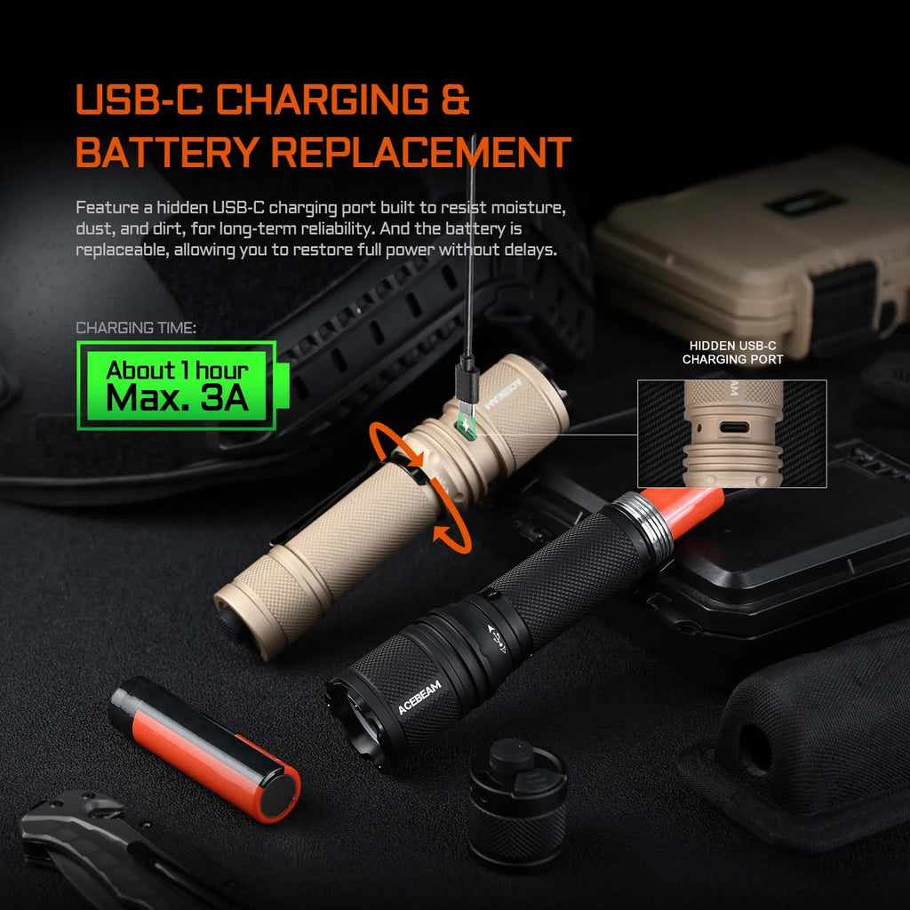 ACEBEAM Tactical Flashlight P16 2.0  Rechargeable Powerful LED