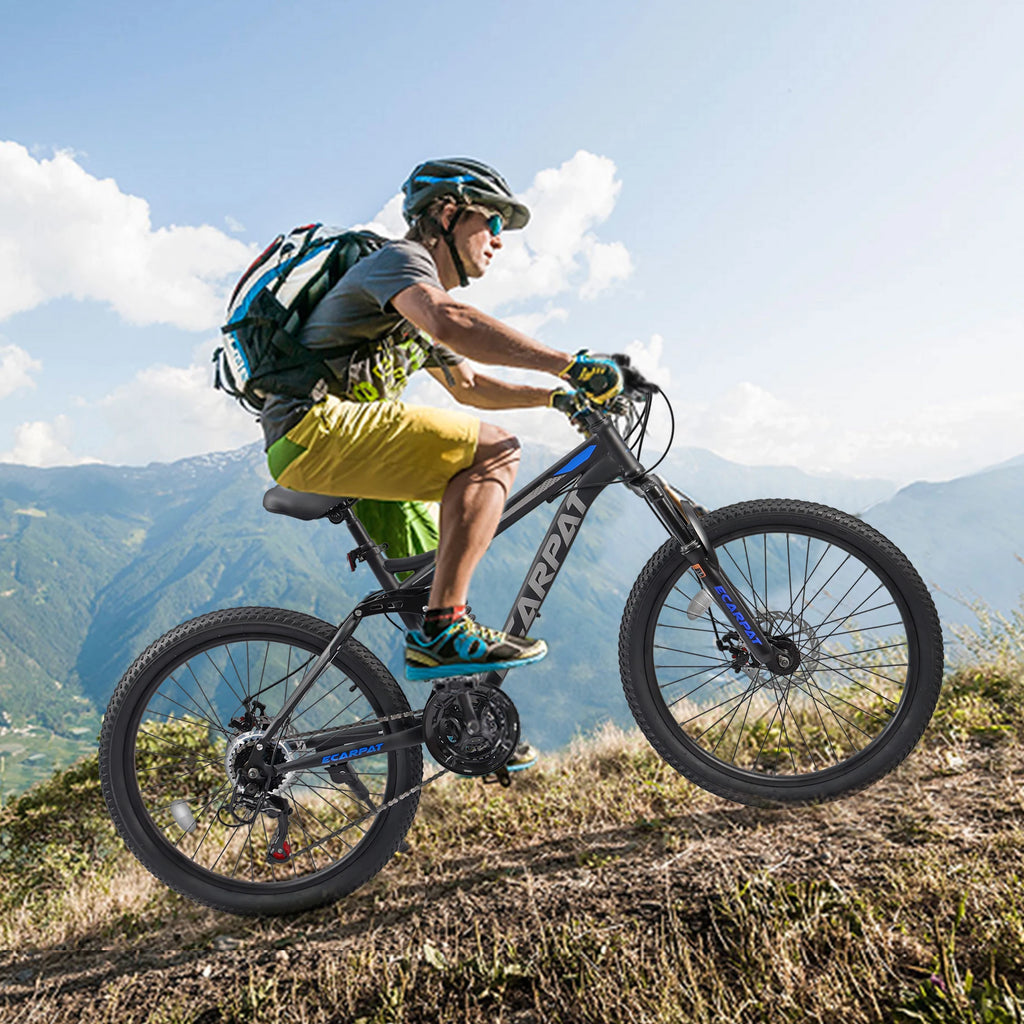 Ecarpat Dual Full Suspension Mountain Bike 24/26/27.5 Inch, Mountain Bike, 21-Speed Disc Bicycles