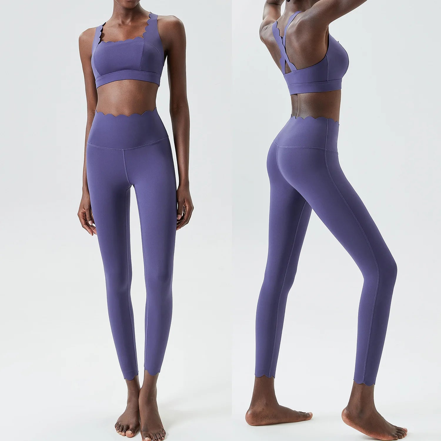 Women Solid Color Gym Suit Two Pieces