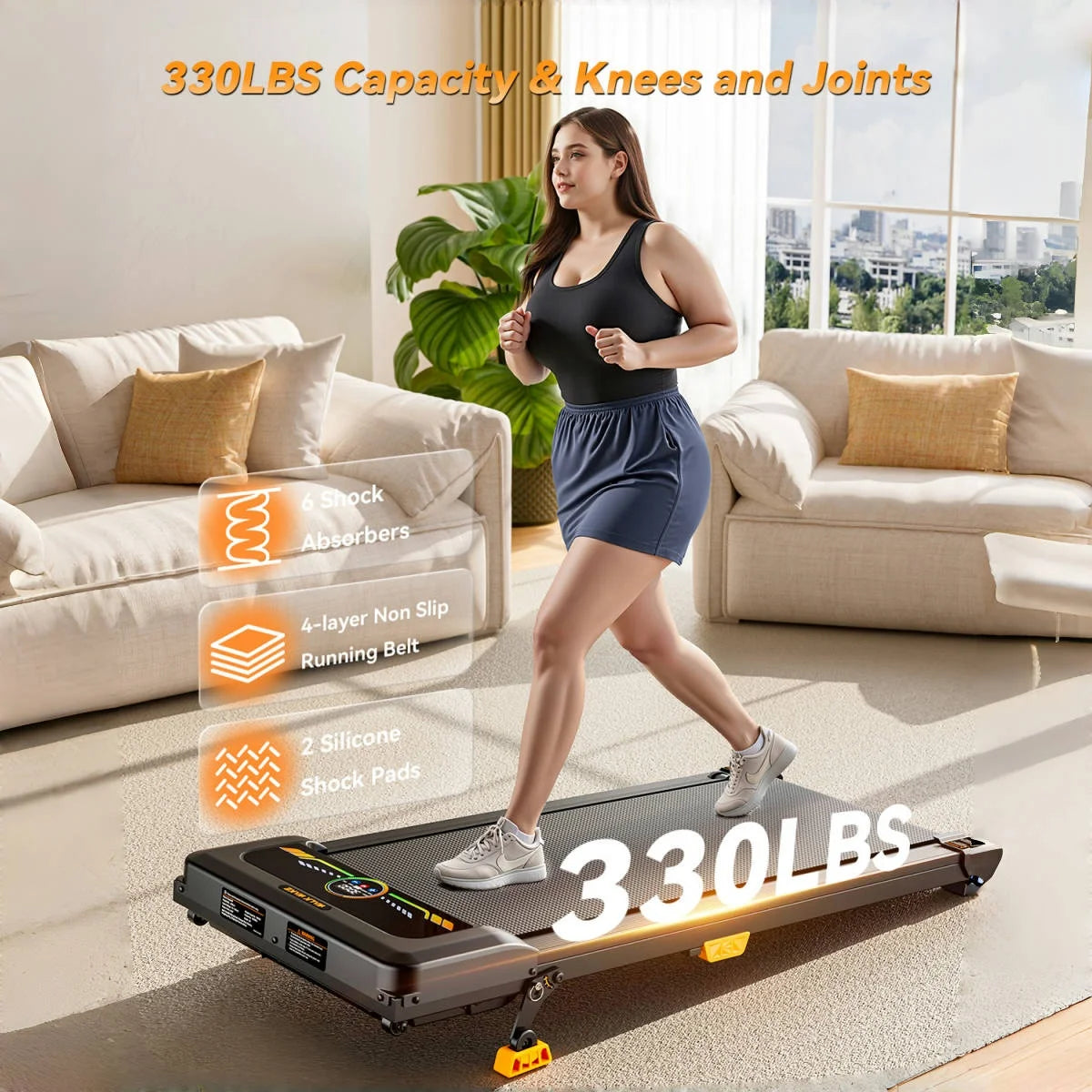 Portable Incline Walking Pad - 330lb Capacity, 2.5HP