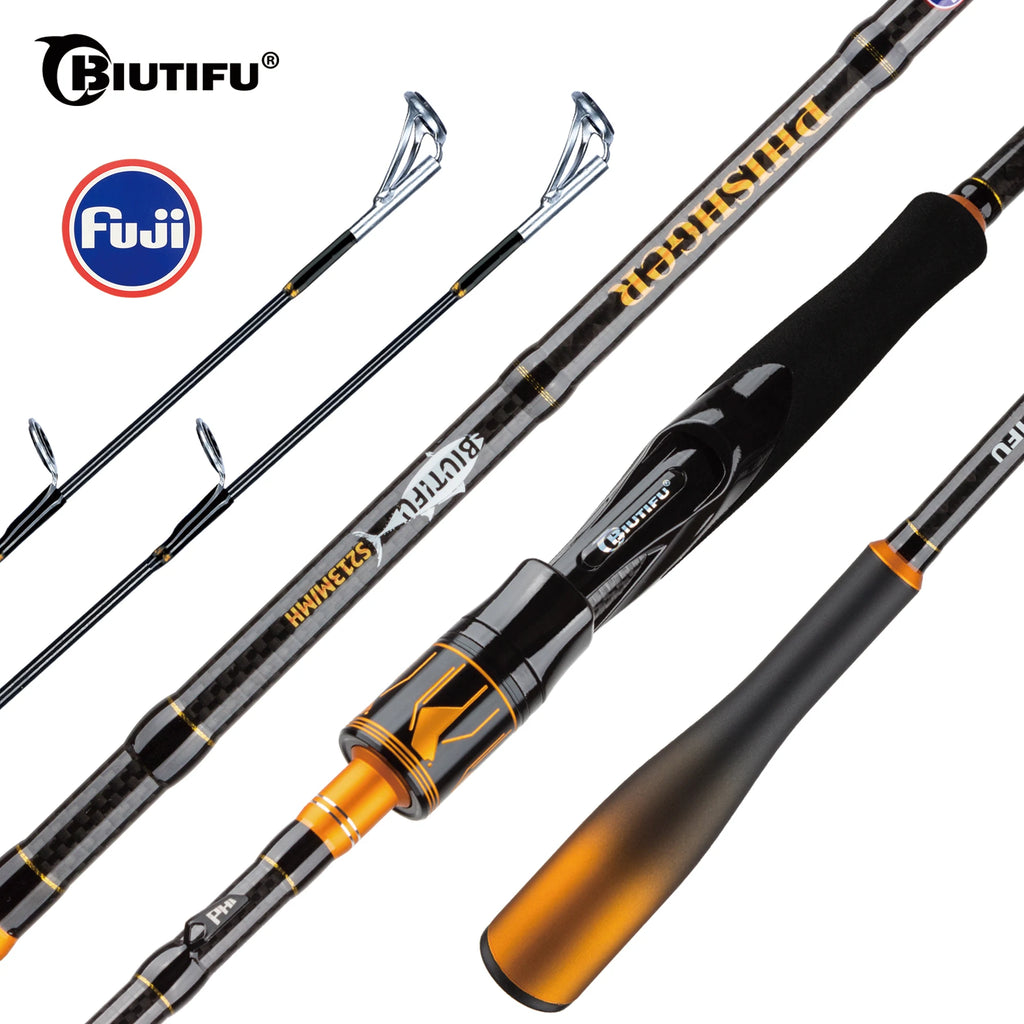 BIUTIFU 2-Tip Fuji Guide Spinning Casting Fishing Rod Baitcasting Pole for Bass Pike 7-80g Lure