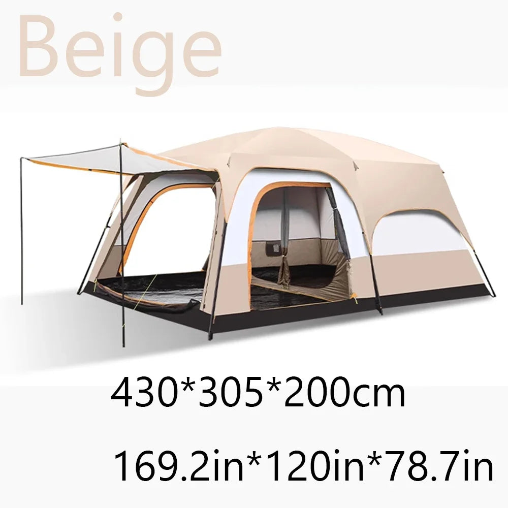 Large Family Tent 8-12 Person 2 Room Windproof with Sun Protection Mosquito Net