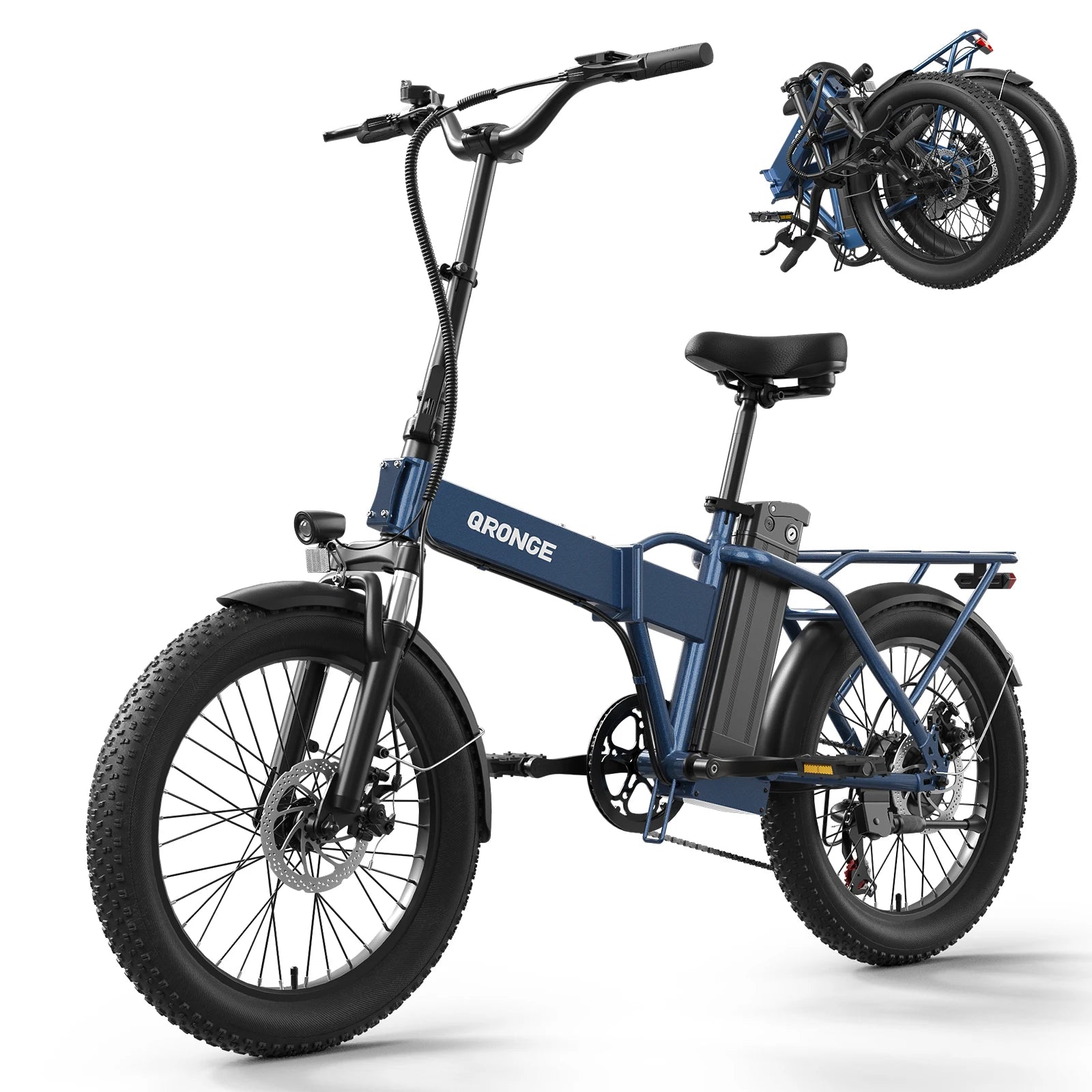 QRONGE Waterfall Folding Electric Bike 1000W Peak 48V 13.5AH Removable Battery Electric Bicycle 20" Fat Tire 28 MPH