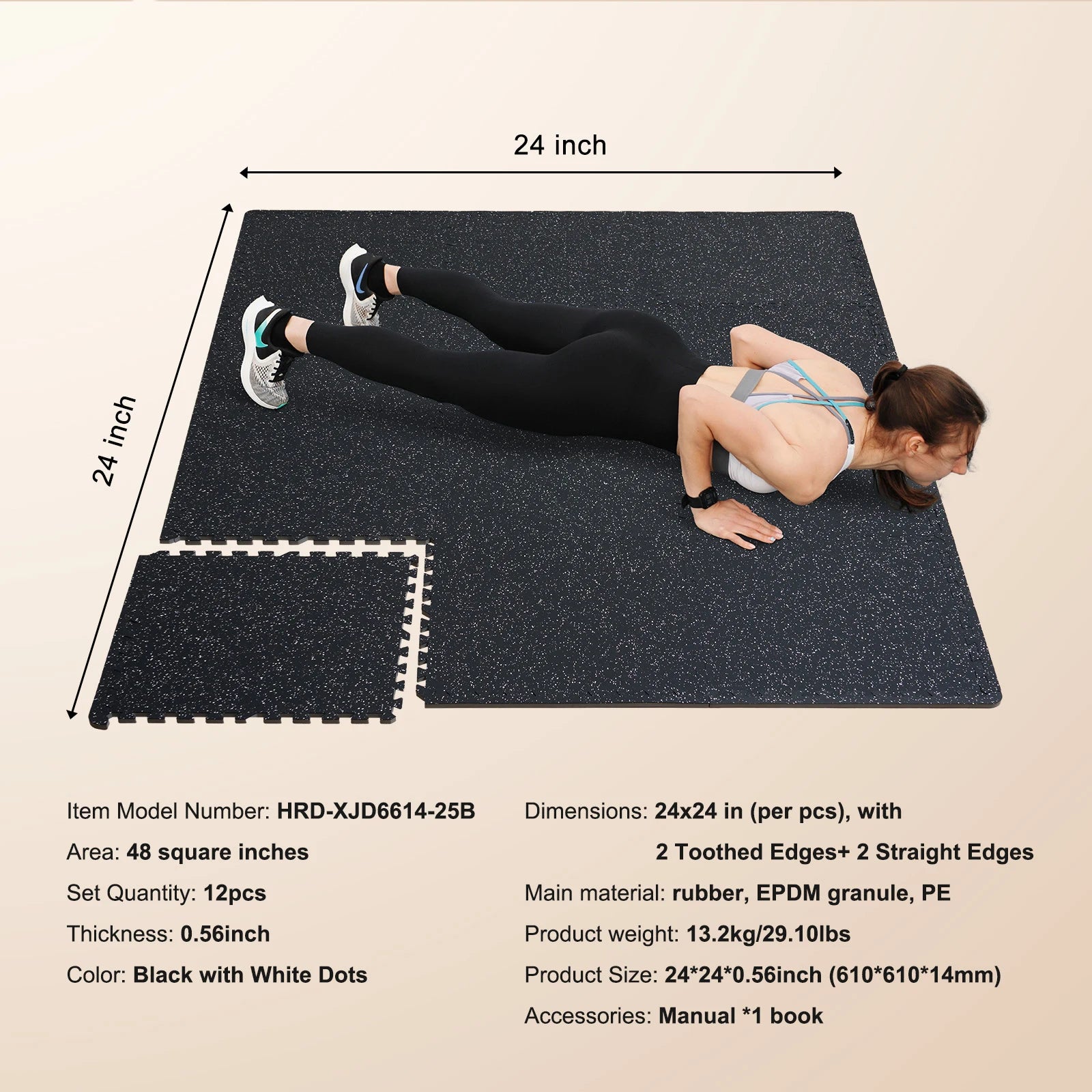 SucceBuy 0.56 Inch 25 Tiles Rubber Top Floor Mats