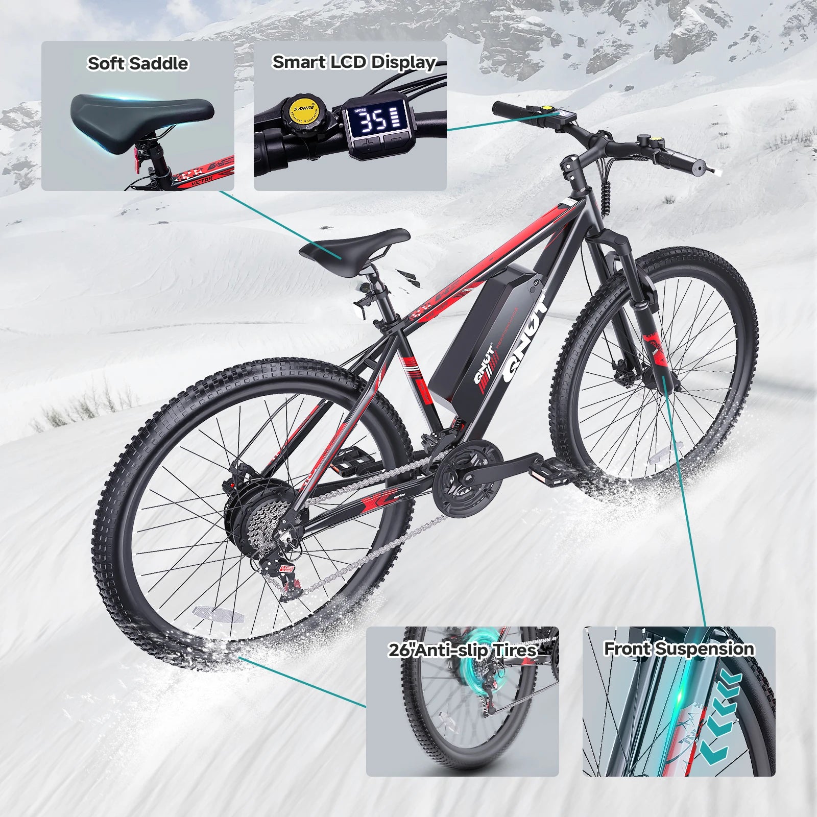 QNUT Victor3.0 Mountain electric Bicycle 1000W 36V 10.4AH 26" Tire All-Terrain E-Bike