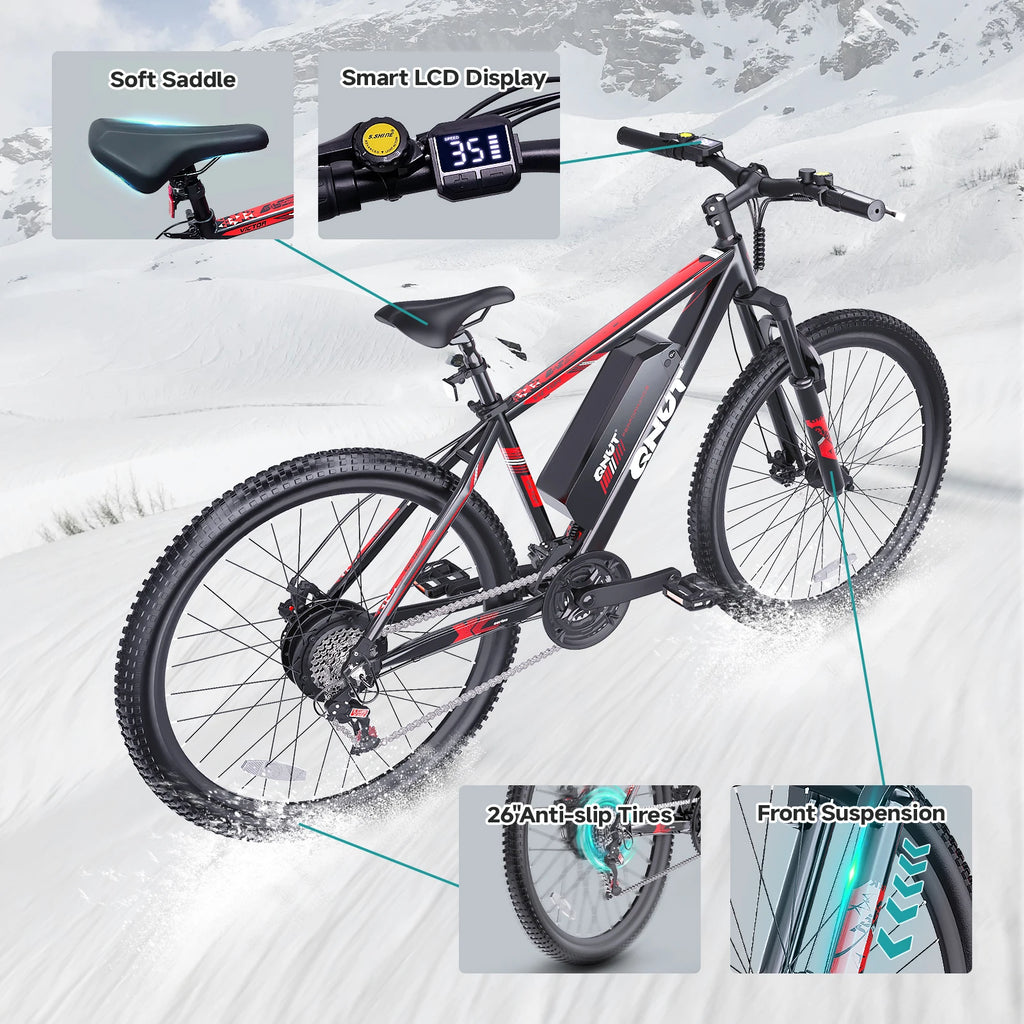 QNUT Victor3.0 Mountain electric Bicycle 1000W 36V 10.4AH 26" Tire All-Terrain E-Bike