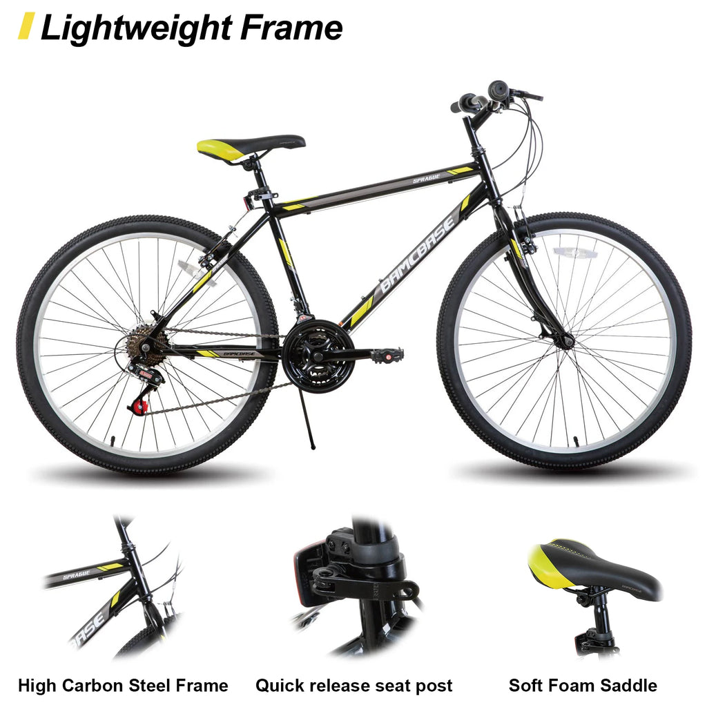 Hiland 24 26 inch Mountain Bike for Men Women, 21 Speeds High-Carbon Steel Frame