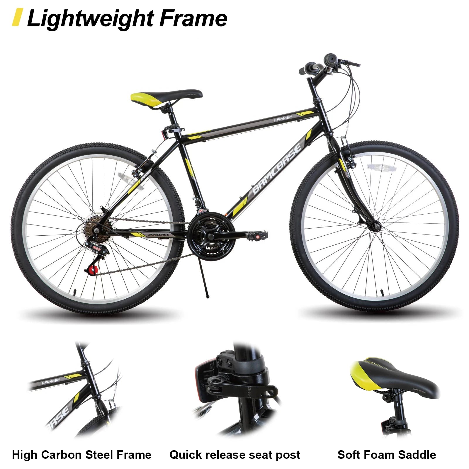 Hiland 24 26 inch Mountain Bike for Men Women, 21 Speeds High-Carbon Steel Frame