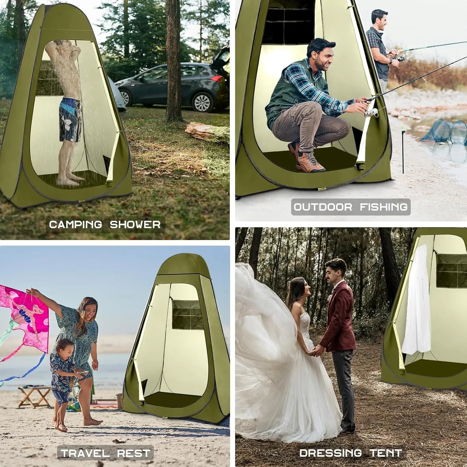 Pop Up Shower Tent, Portable Privacy Camping Changing Shelter with Rain Cover & Windows, UPF 50+ Waterproof