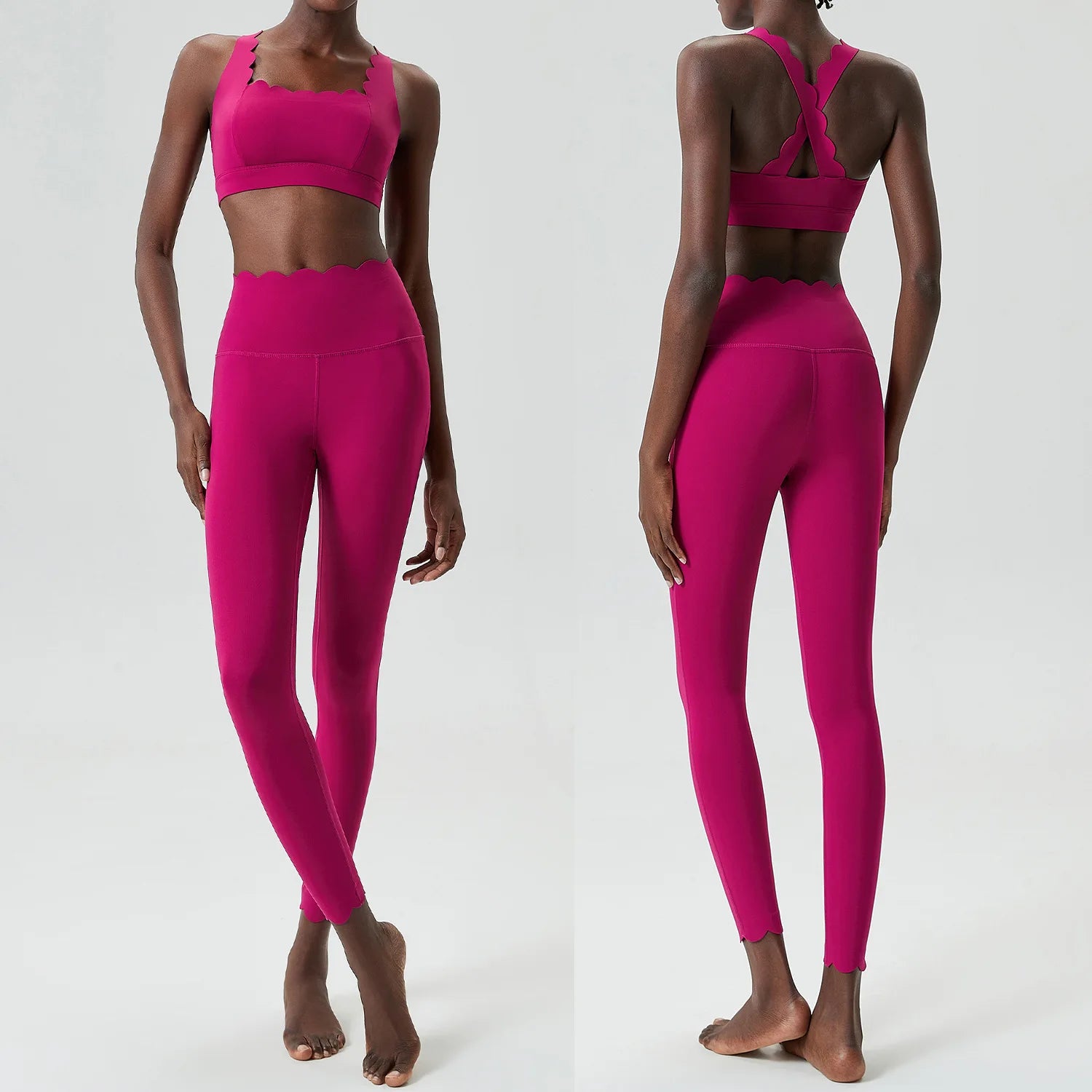 Women Solid Color Gym Suit Two Pieces