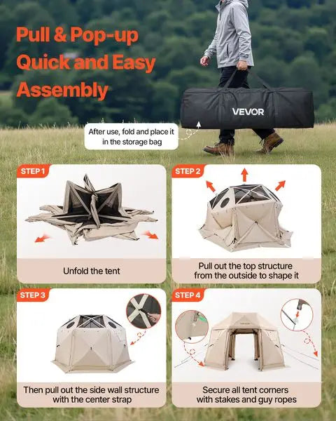 Pop up Gazebo Screen Tent, 12 x 12 ft, 13-Sided Spherical Camping Canopy Tent with Removable Top & Carry Bag, Quick-Set