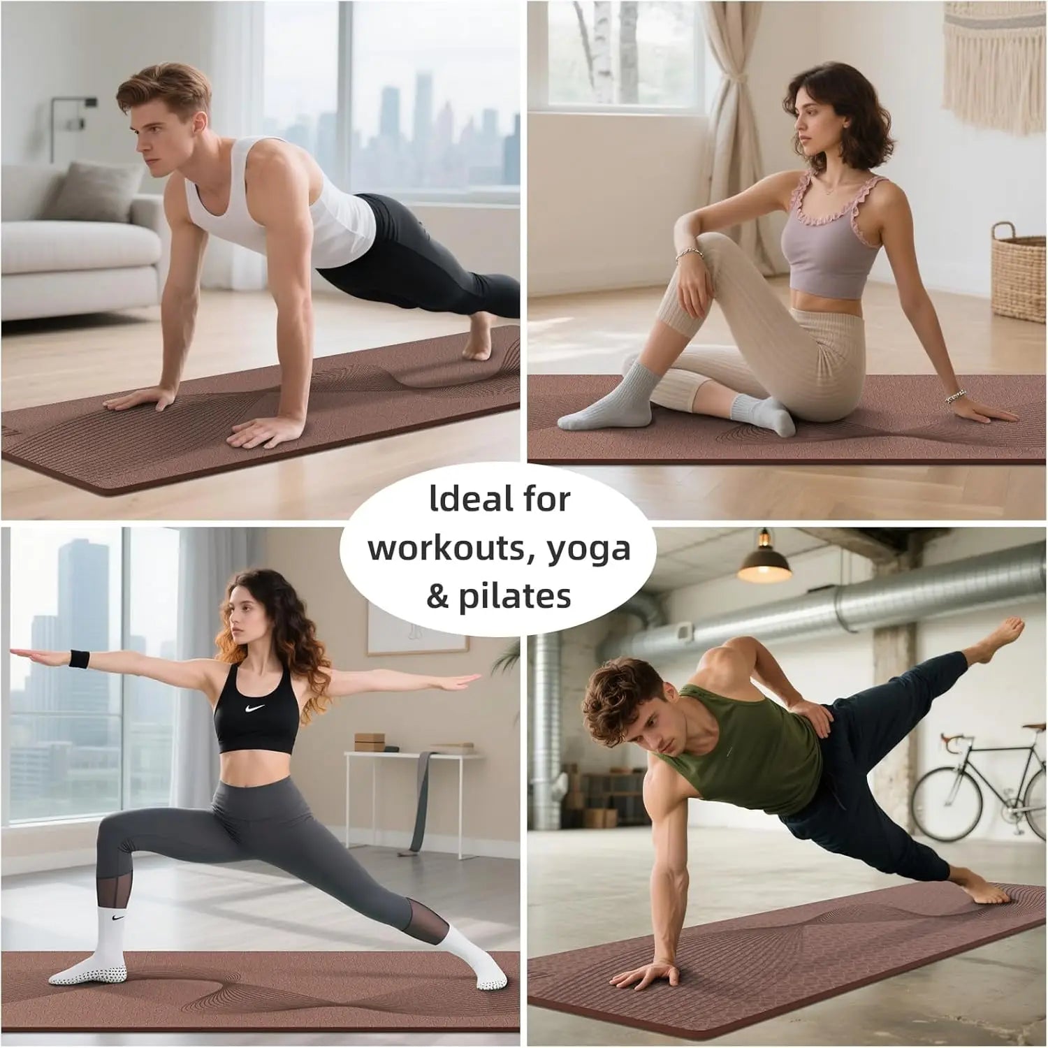 Non-Slip TPE Yoga Mat, 72x25x0.3 Inch with Carrying Strap