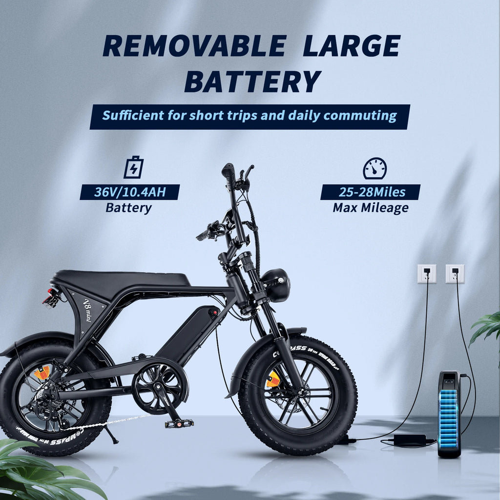 16-inch Small Fat Tire Electric Bicycle 500W 36V 10.4Ah Commuter/Mountain Ebike with 7-Speed Dual-disc Brakes