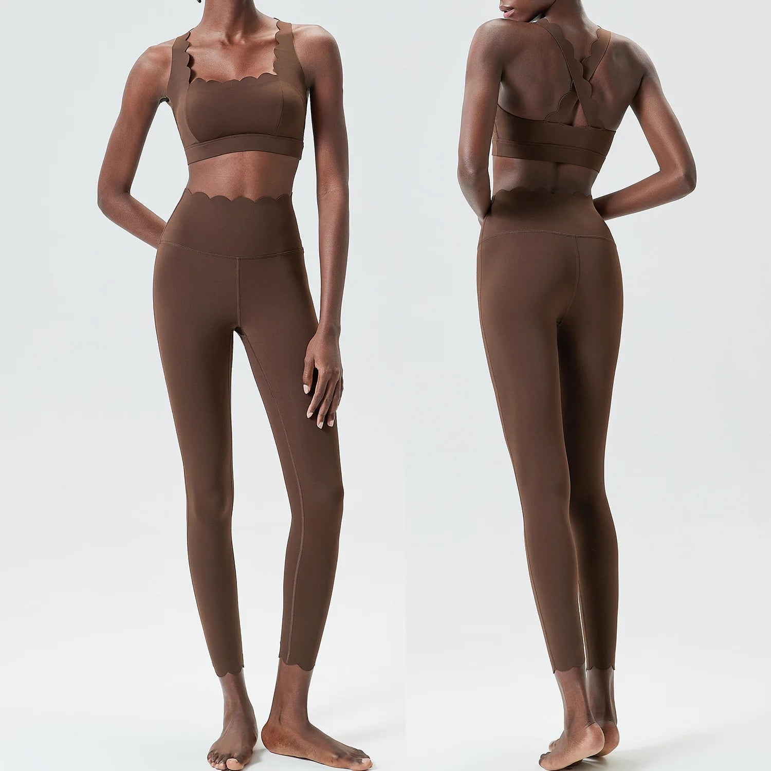 Women Solid Color Gym Suit Two Pieces
