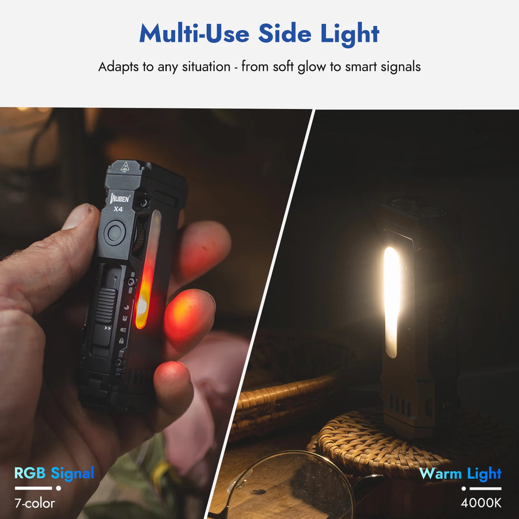 WUBEN X4 EDC Flat Flashlight with RGB Light, 1500 Lumens Mini Flashlight