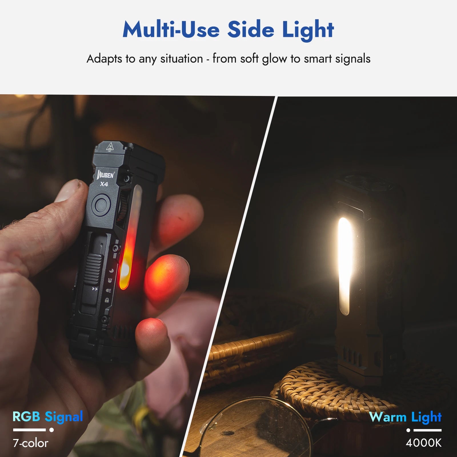 WUBEN X4 EDC Flat Flashlight with RGB Light, 1500 Lumens Mini Flashlight