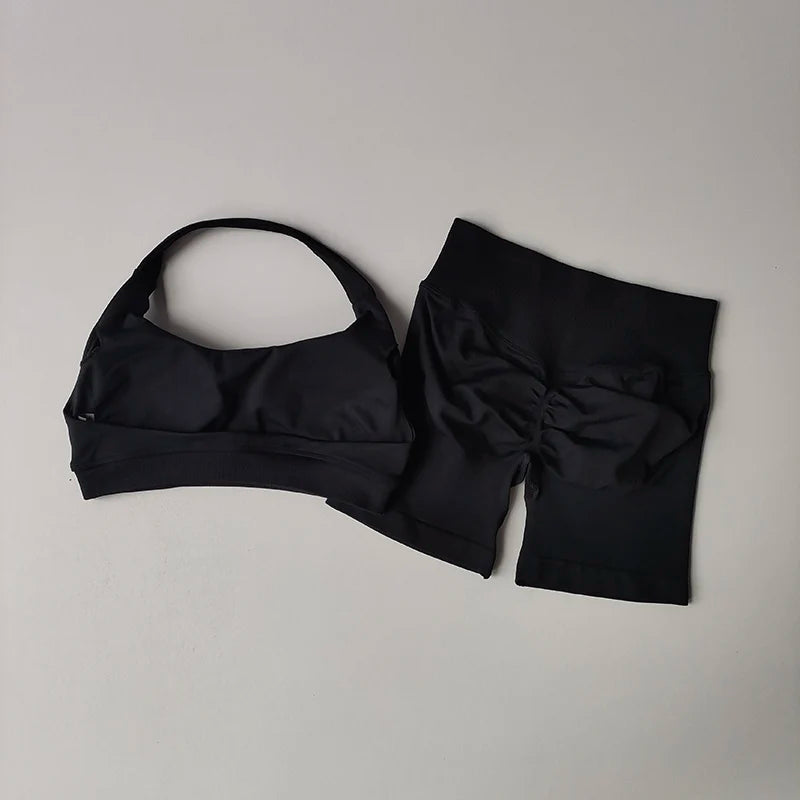 High Waist Peach Sports Bras Shorts Suit