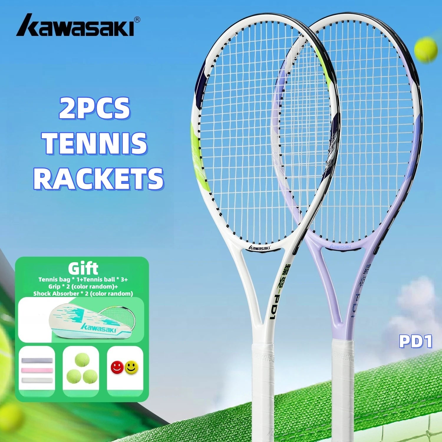 Kawasaki Light Tennis Rackets Set Carbon Composite Racquet Set KD1&PD1  Men and Women Training Set