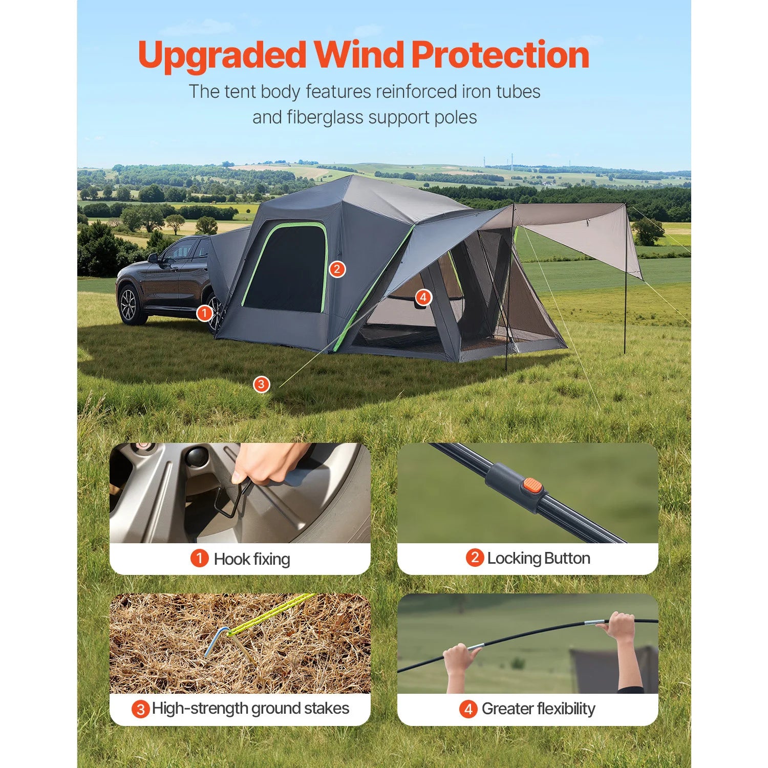 SucceBuy SUV Tent for Camping Waterproof PU2000mm Spacious Double Layer Design