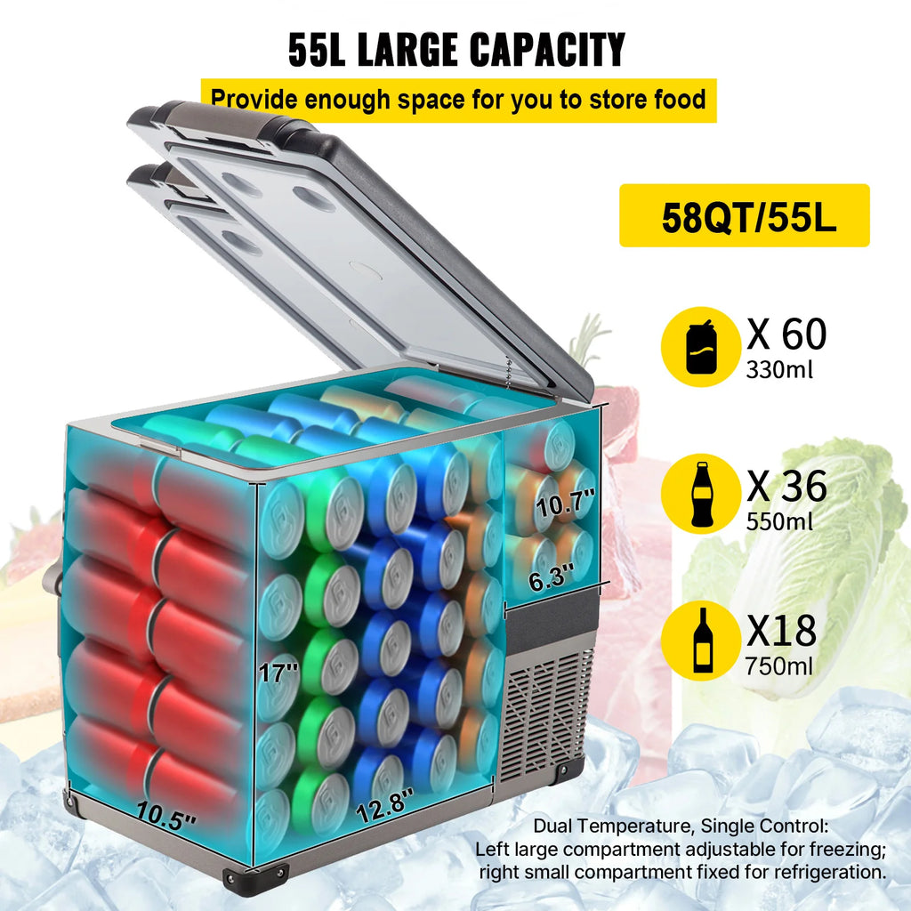 SucceBuy 55L Car Refrigerator Mini Fridge Freezer Portable Compressor Cooler DC 110-240V Ice Box