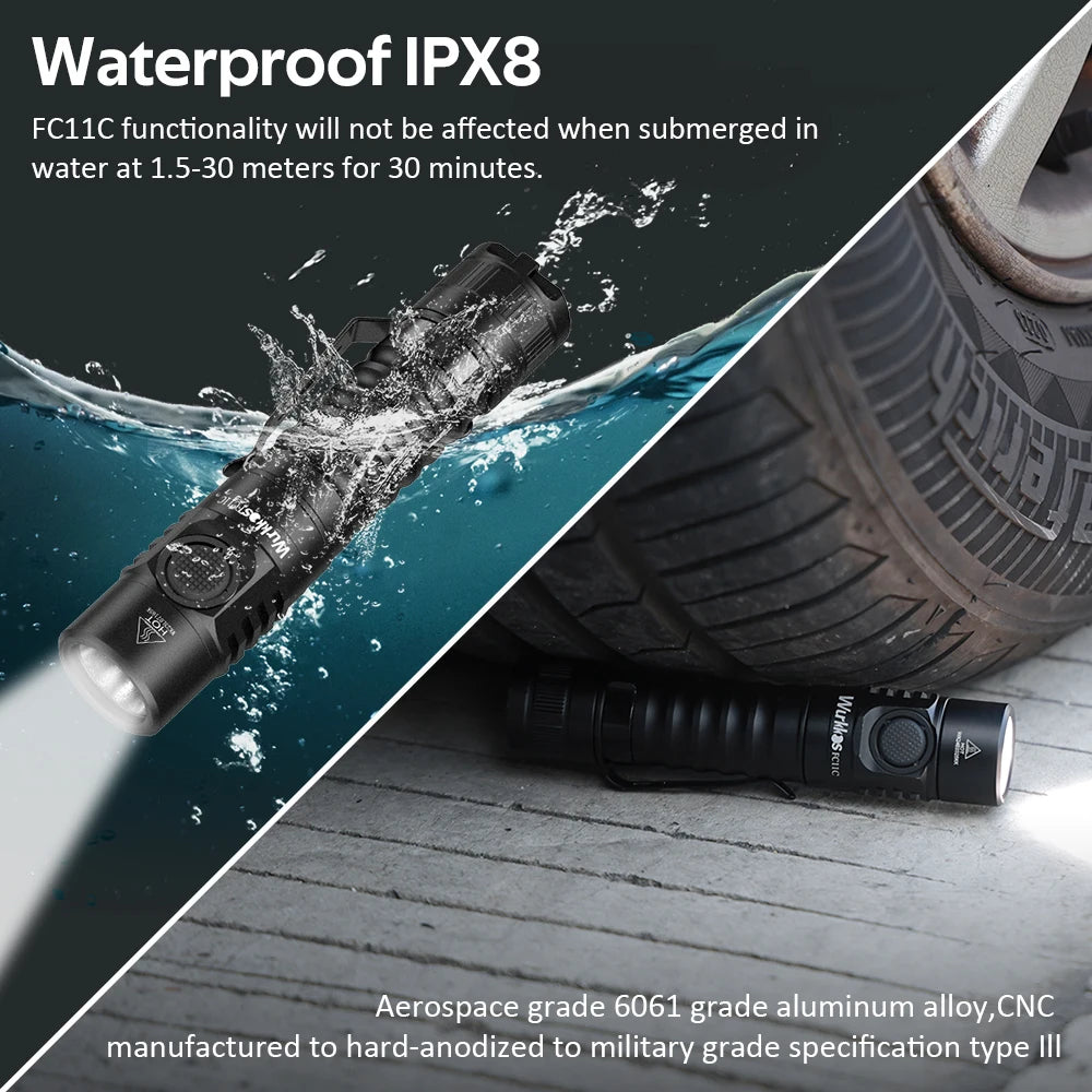 Wurkkos FC11C 519A USB-C Rechargeable EDC 18650 Flashlight Max Output 1200 LM IP68 Waterproof