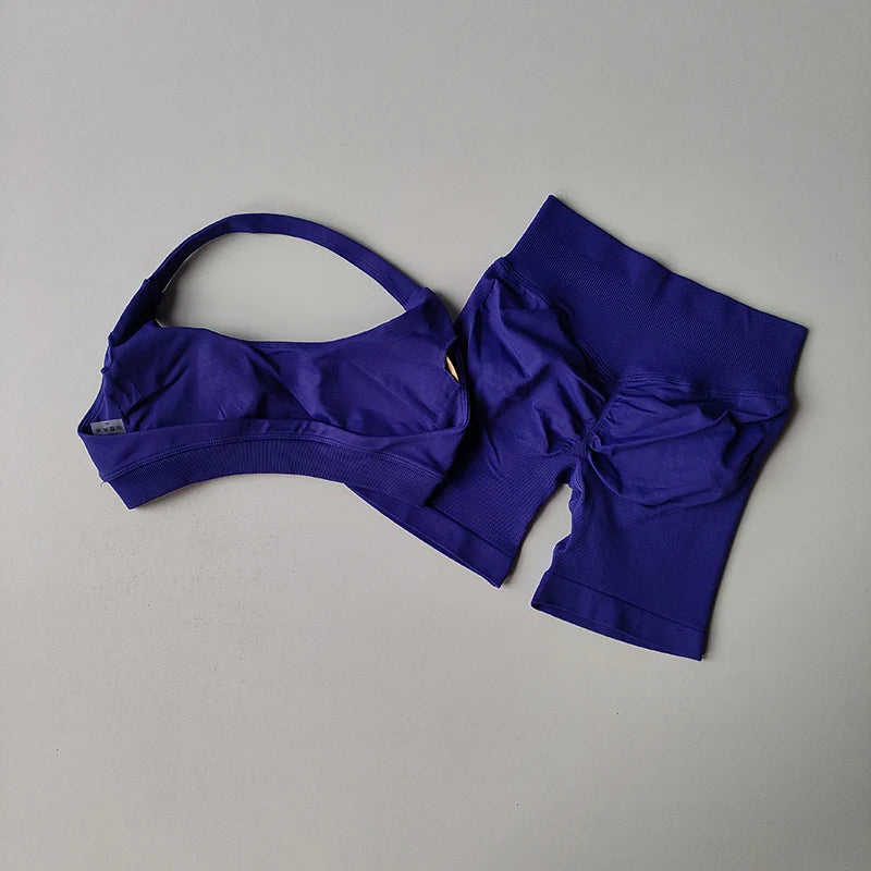 High Waist Peach Sports Bras Shorts Suit