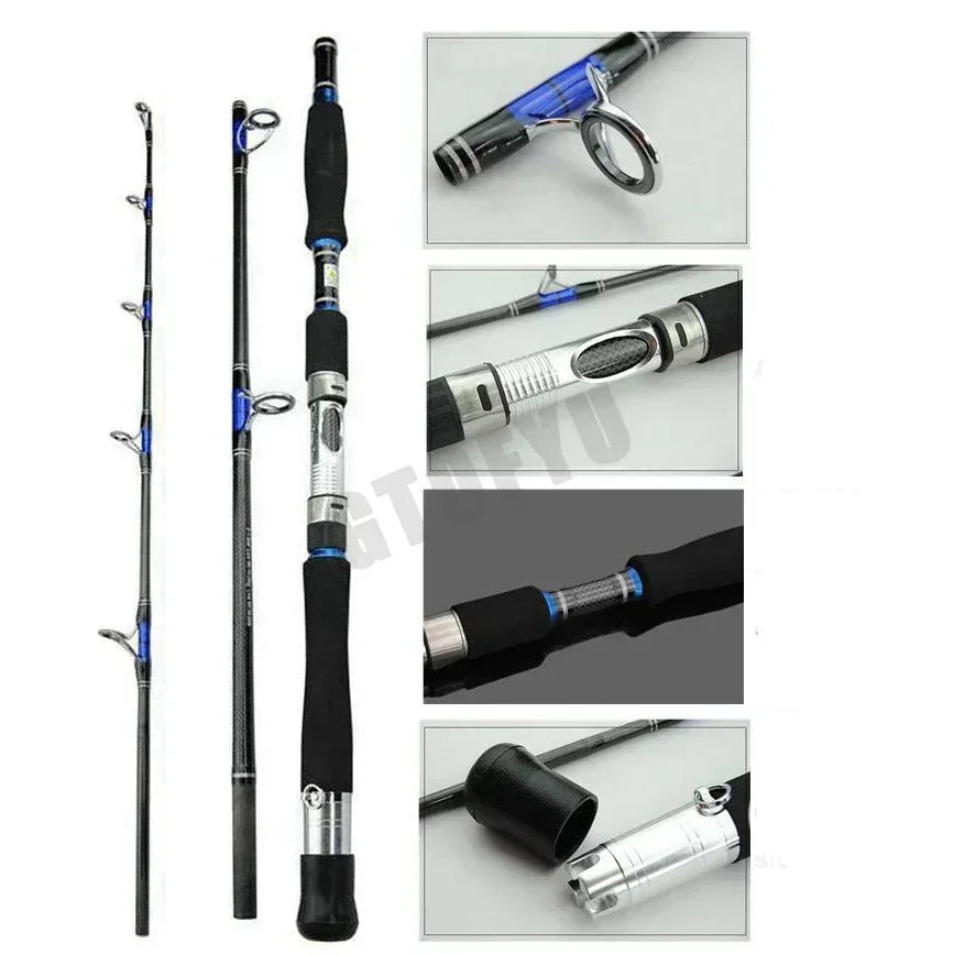 Portable Fishing Rod Travel Surf Saltwater Heavy 3-Piece Carbon Spinning Rod