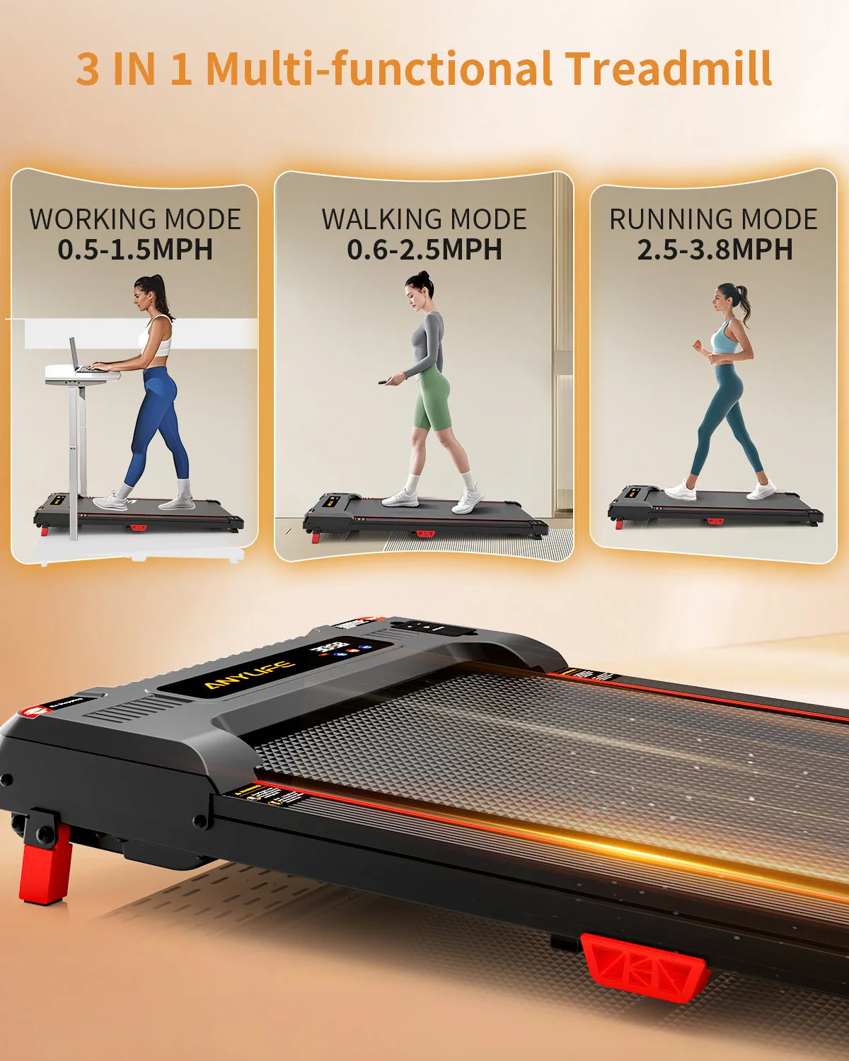 Under Desk Treadmill, Incline Walking Pad Treadmill 330lbs Capacity