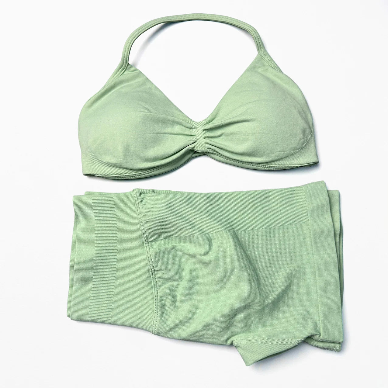 Seamless 2 Pieces Strappy Yoga Halter Bras Sets