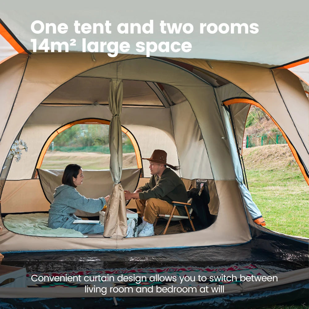 Large Family Tent 8-12 Person 2 Room Windproof with Sun Protection Mosquito Net