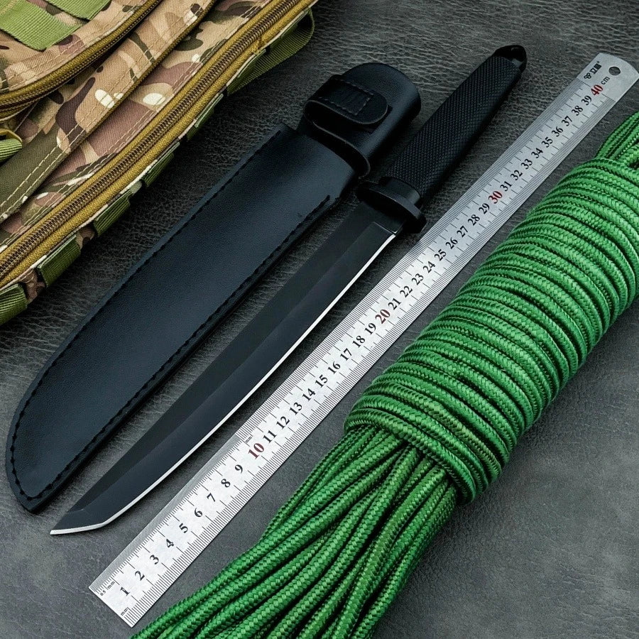 Black Stainless Steel Straight Knife with 7Cr13Mov Blade ABS Handle