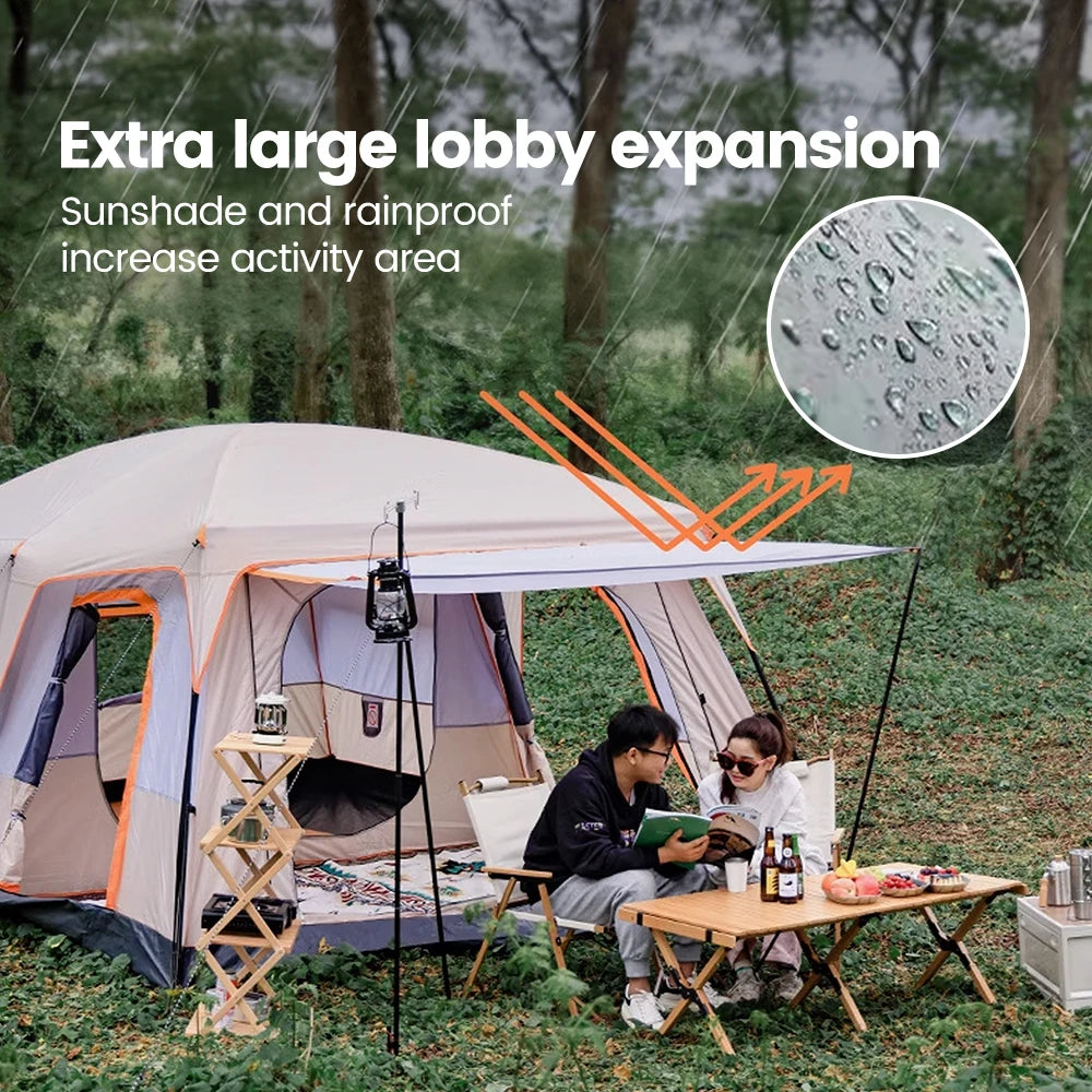 Large Family Tent 8-12 Person 2 Room Windproof with Sun Protection Mosquito Net