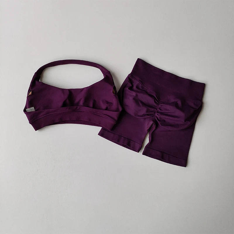 High Waist Peach Sports Bras Shorts Suit