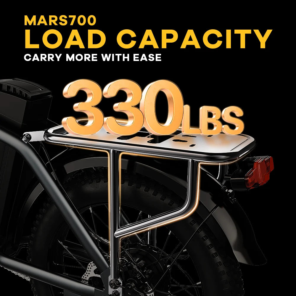 Cybervelo 1000W ebike for adults, 20A Large Removable Battery, Foldable Electric Bike, 20" Fat Tire bike for all Terrain Mars700